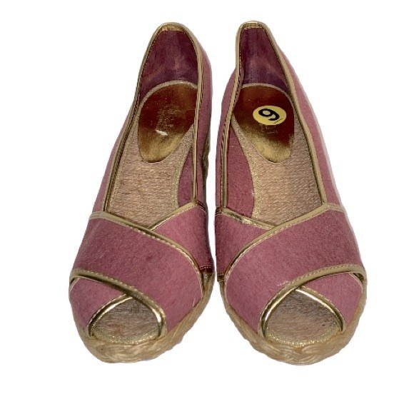 Lauren Ralph Lauren Cecilia slip on espadrille wedge sandal pink gold size 9 - Picture 7 of 13